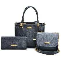 Bolsas Femininas Kit 3 Peças Bolsa Lorena Media Carteira e Baú