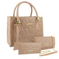 Bolsas Femininas Kit 3 Peças Bolsa Lorena Paris Media Baú e Carteira Selfie Store