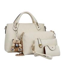 Bolsas Femininas Transversal com 4 Peças+Ursinho na Cor: Creme Bolsas Femininas Transversal com 4 Peças+Ursinho na Cor: Creme