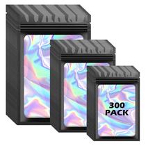Bolsas Mylar Arsmat Holographic 300 unidades com janela transparente, 3 tamanhos Bolsas Mylar Arsmat Holographic 300 unidades com janela transparente, 3 tamanhos