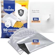 Bolsas Mylar Wallaby, 1 galão, 50 unidades, com etiquetas, armazenamento de alimentos