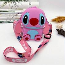 Bolsinha Infantil Silicone Cute Porta Celular Moedas Alça Transversal Bolsa Personagem Disney Stitch Lilo Minnie Mickey