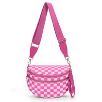 Bolso bandolera a cuadros de nylon color rojo rosa Bolso bandolera a cuadros de nylon color rojo rosa