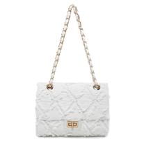 Bolso de hombro MKP para mujer, diseño acolchado, bandolera de mezclilla desgastada en azul