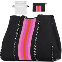Bolso de neopreno IBFUN grande multifuncional para playa en negro y rosa