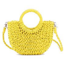 Bolso Mini de Rattan en Media Luna para Mujer, Amarillo