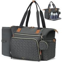 Bolso Pañalera Tonyeee, Pañalera Grande Impermeable para Bebé, Bolsa de Hospital para Parto con Porta Chupete, Cambiador y Correa de Hombro, Gris Oscuro