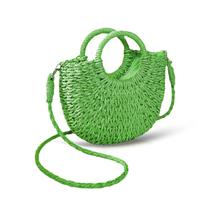 Bolso QTKJ Mini Semicírculo de Ratán para Mujer Verde Oscuro