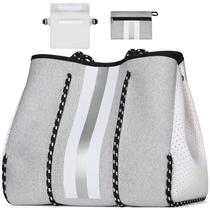 Bolso Tote Grande de Neopreno IBFUN con Bolsillo Interno con Cierre Gris