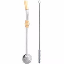 Bomba 25cm Chimarrão Terere Banhada Ouro 18k Mais Escovinha Bomba 25cm Chimarrão Terere Banhada Ouro 18k Mais Escovinha