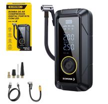 Bomba de Ar Compressor Digital Portátil Com LED Encher Pneu Elétrica Portátil Sem Fio Carro e Moto
