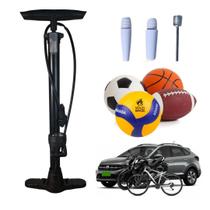 Bomba de Ar Manual Para Encher Pneus com Manômetro 2 Bicos Carro Moto Bóias Bike Preto Snel Home