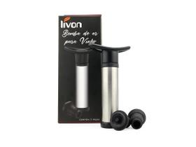 Bomba de Ar Para Vinhos Livon Com 2 Rolhas de Silicone Remove Oxigênio da Garrafa Linha Luxo