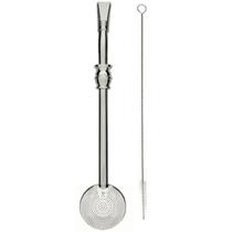 Bomba de Chimarrão 19cm Bojo Plano 800 Furos Inox 304 Detalhe Cuia Liso Bomba de Chimarrão 19cm Bojo Plano 800 Furos Inox 304 Detalhe Cuia Liso