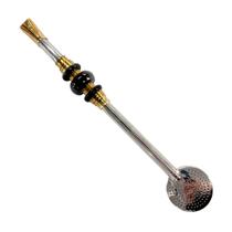Bomba de Chimarrão 3 Elos Pedra Preta Banhada Ouro Com Rosca