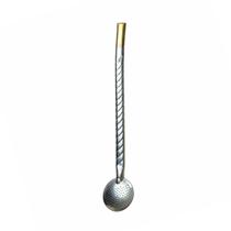 Bomba de Chimarrão Capellani em Inox Chata Trançada com Banho Ouro 18k Bojo Fixo Bomba de Chimarrão Capellani em Inox Chata Trançada com Banho Ouro 18k Bojo Fixo