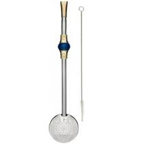 Bomba de Chimarrão Inox 23cm Bojo Rosca Mil Furos Pedra Azul Bomba de Chimarrão Inox 23cm Bojo Rosca Mil Furos Pedra Azul