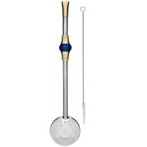 Bomba de Chimarrão Inox 23cm Bojo Rosca Mil Furos Pedra Azul Escovinha Bortonaggio Bomba de Chimarrão Inox 23cm Bojo Rosca Mil Furos Pedra Azul Escovinha Bortonaggio