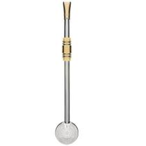Bomba de Chimarrão Mil Furos 25cm Inox Anel Sextavado Com Rosca Bojo Banho de Ouro Escovinha Bomba de Chimarrão Mil Furos 25cm Inox Anel Sextavado Com Rosca Bojo Banho de Ouro Escovinha