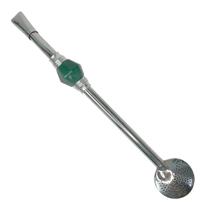 Bomba de Chimarrão Pedra Verde 24cm Aço Inox Com Rosca