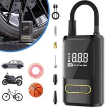 Bomba De Encher Pneu De Carro Bike Moto Digital Eletrica Portátil 2000 mAh sem fio luz de emergência LED Visor Maior 2024