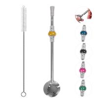 Bomba Média Para Chimarrão Tererê Com Rosca E Anel Com Pedra Decorativa Tomar Mate Em Aço Inox Cromado 23cm