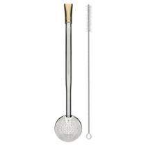 Bomba para Chimarrão 19cm Bojo 800 Furos Inox Bocal Dourado Lisa Bortonaggio