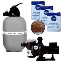 Bomba para Piscina 1/2 CV + Filtro Piscina GRE 400 Fluidra + Areia 25 KG 3 Uni Evald