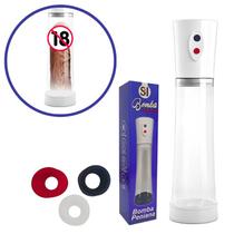 Bomba Peniana Pump Elétrica e Recarregável com 3 Aneis de Silicone