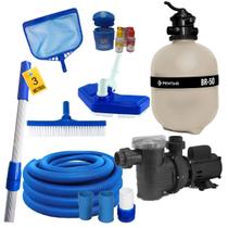 Bomba Piscina 3/4cv Eixo Inox + Filtro Br-50 Com Kit Limpeza