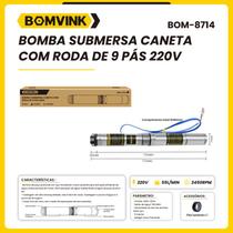 Bomba submersa caneta com roda de 9 pás 220v bomvink bom8714 Bomba submersa caneta com roda de 9 pás 220v bomvink bom8714