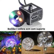Bomba Submersa Led 180l/h + Bola Esfera de Vidro 4cm + Suporte