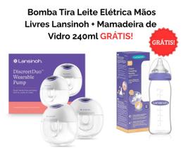 Bomba Tira Leite Dupla Elétrica Mãos Livres Lansinoh com Mamadeira de Vidro GRÁTIS Bomba Tira Leite Dupla Elétrica Mãos Livres Lansinoh com Mamadeira de Vidro GRÁTIS
