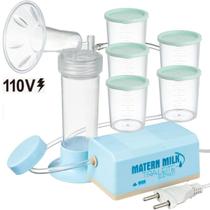 Bomba tira leite elétrico 110 V Azul - Matern Milk + 5 Copos