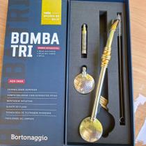 Bomba tri chimarrão tereré inox com banho ouro 23cm