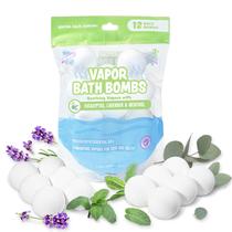 Bombas de banho de vapor Tub Works para bebês e crianças, pacote com 12 Óleos essenciais naturais para aromaterapia Bomba de banho calmante de eucalipto com lavanda e mentol para alívio de resfriados, gripes e congestão