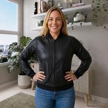 Bomber Cirrê material sintético Plus Size Feminina Casaco Jaqueta Cor:PretoTamanho:GG