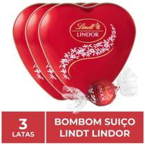 Bombom de Chocolate Suiço Lindt Lindor, 3 Latas Coração 50g Bombom de Chocolate Suiço Lindt Lindor, 3 Latas Coração 50g