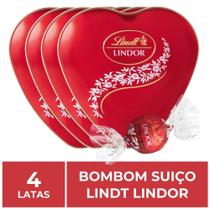 Bombom de Chocolate Suiço Lindt Lindor, 4 Latas Coração 50g