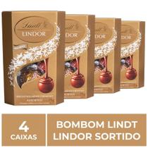 Bombom de Chocolate Suíço Lindt Lindor Sortido, 4 Caixas 75G