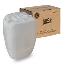 Bombona Natural 50L Virgem Atóxica BPA FREE com Tampa Lacre - Kit com 05 Peças