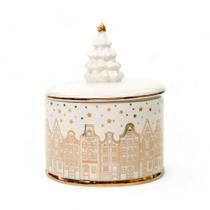 Bomboniere c/Tampa Ceramica Escandinava Branco c/Dourado 16x20cm Bomboniere c/Tampa Ceramica Escandinava Branco c/Dourado 16x20cm