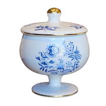 Bomboniere Compoteira Grande Com Pé Floral Azul E Ouro - LS