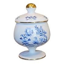 Bomboniere Compoteira Média Com Pé Floral Azul E Ouro - LS