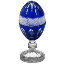 Bomboniere Maior Ovo Pinha c Base Cristal Azul Lapidados