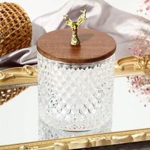 Bomboniere Potiche Vidro Baleiro Tampa Madeira Alce Dourado