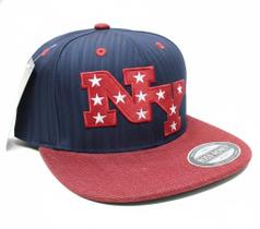 Boné Aba Reta Snapback Azul-Marinho e Vinho NY Estrelas Bordado Premium Ajustável Urbano