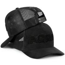 Boné Agro Camurça All Black Aba Curva Telinha Redinha Respirável