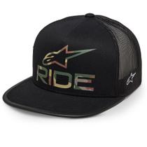 Boné Alpinestars Ride 4 Camuflado Regulagem Preto Aba Reta