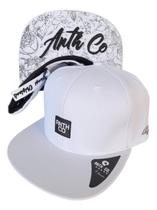 Bone Anth Co Fox Branco Preto Aba Reta Fitão Strapback Bone Anth Co Fox Branco Preto Aba Reta Fitão Strapback